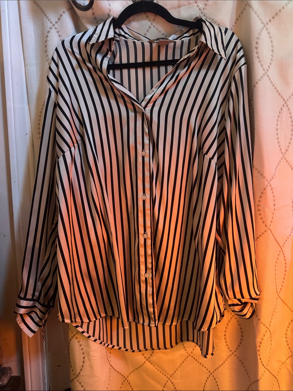 H&M Black and Cream Vertical Stripe Button-Down Shirt